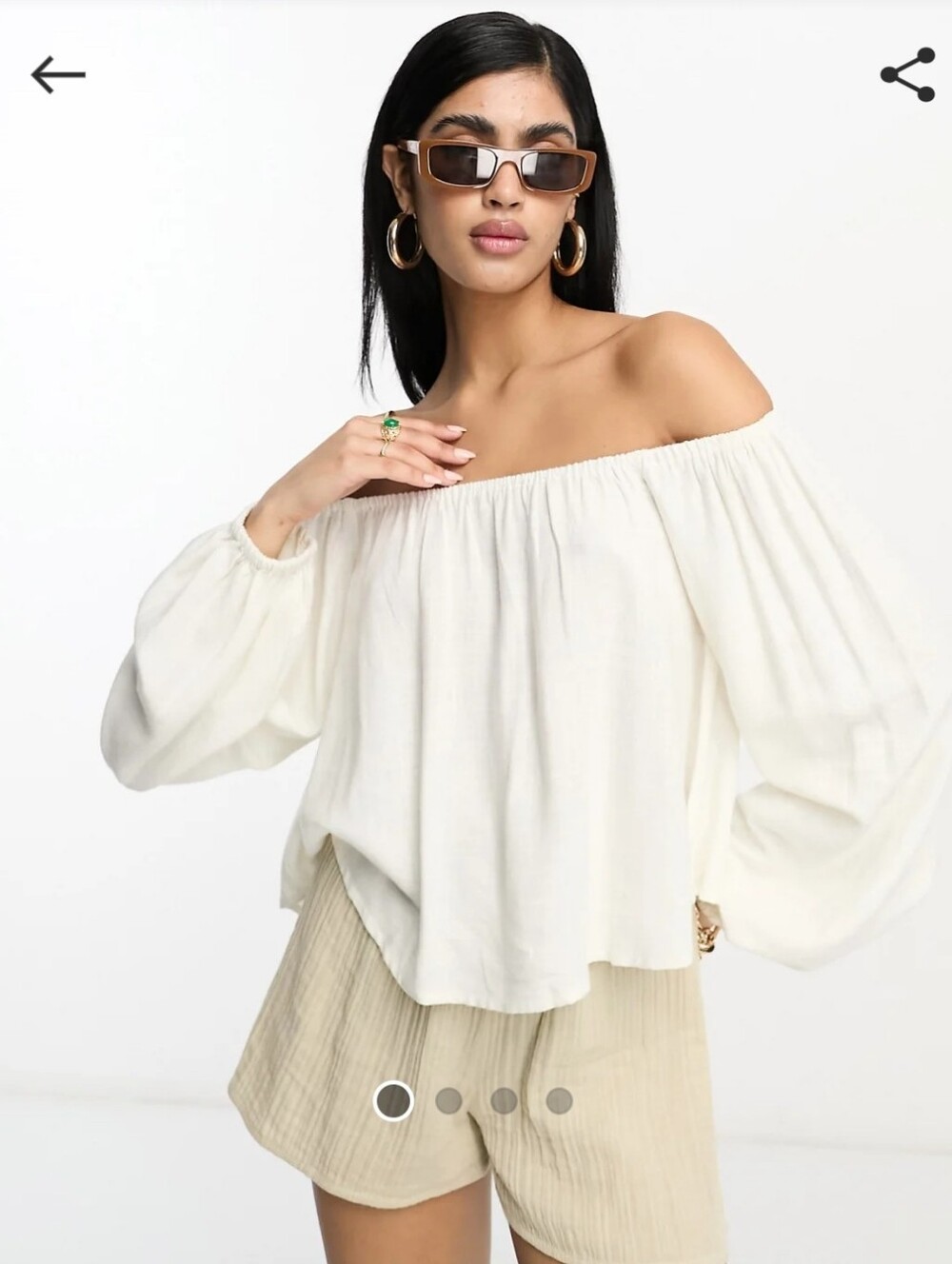 ASOS DESIGN Off-Shoulder Linen Peasant Blouse in Ivory Size 6